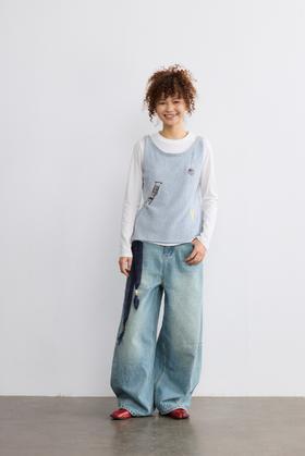 假两件毛织拼接背心刺绣T恤