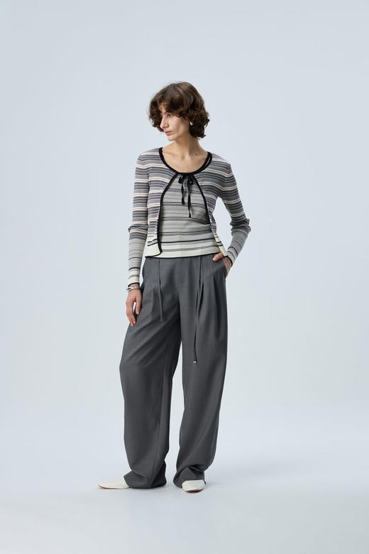 条纹系带开衫 商品图0