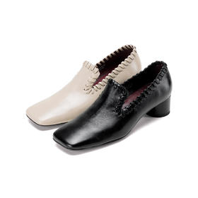 Westory2026年方头牛皮中跟四季乐福鞋通勤休闲百搭深口单鞋W26AM51091