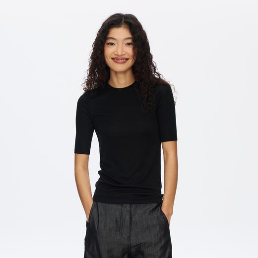 Oneup羊毛中袖圆领修身T恤 商品图2