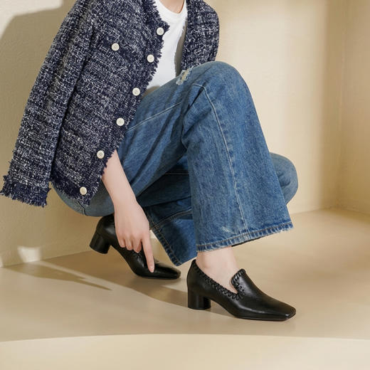 Westory2026年方头牛皮中跟四季乐福鞋通勤休闲百搭深口单鞋W26AM51091 商品图2