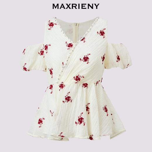 【商场同款】MAXRIENY精致浪漫感x型收腰露肩泡泡袖上衣25夏款(货号:MC86TP264) 商品图4