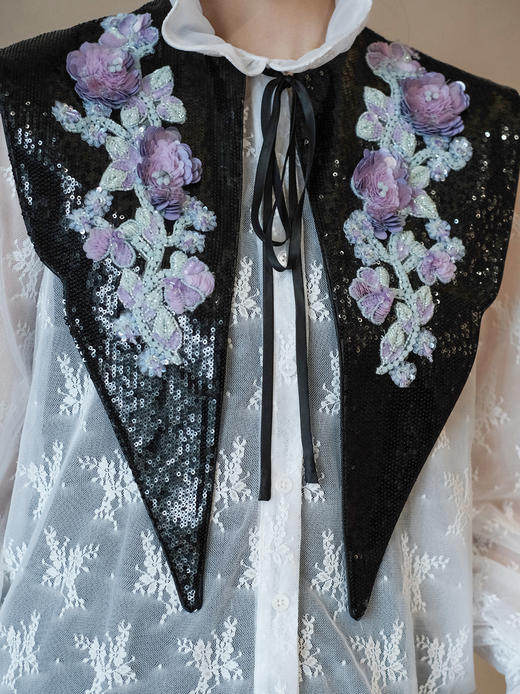 廷前观棠 | 紫微墨黑亮片云肩 商品图2