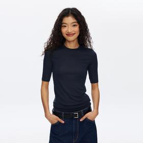 Oneup羊毛中袖圆领修身T恤