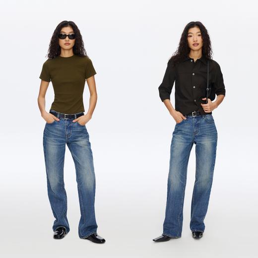 复古水洗蓝高腰直筒牛仔裤 商品图4