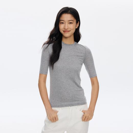 Oneup羊毛中袖圆领修身T恤 商品图1