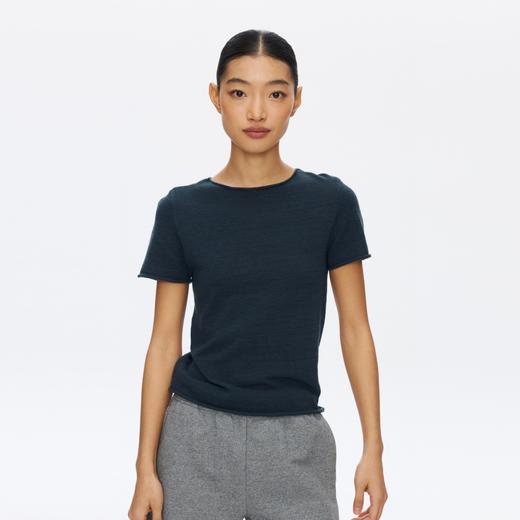 Oneup亚麻卷边针织正肩短袖 商品图2