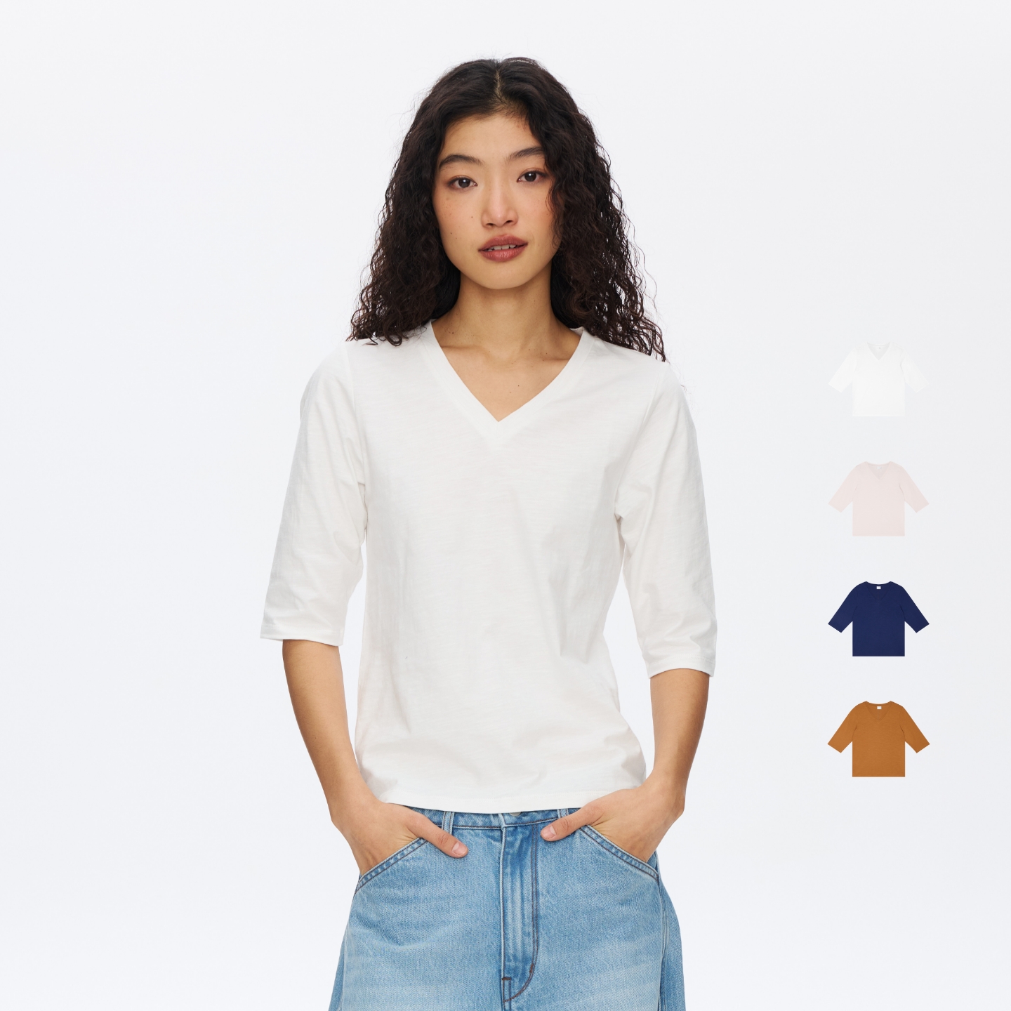 OneupV领竹节七分袖T恤