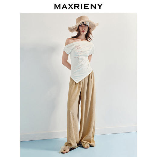 【商场同款】MAXRIENY小众设计感收腰不规则领口下摆立体珠绣T恤(货号:MC86TS256) 商品图1