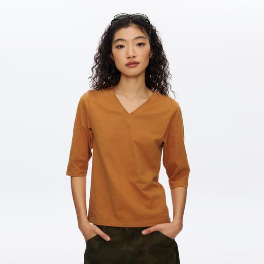 OneupV领竹节七分袖T恤 商品图1