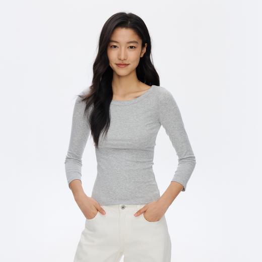 Oneup天丝亚麻修身七分袖T恤 商品图3