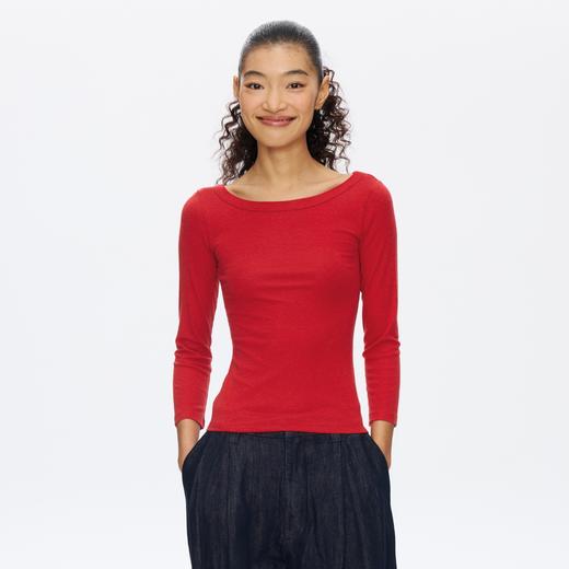 Oneup天丝亚麻修身七分袖T恤 商品图1