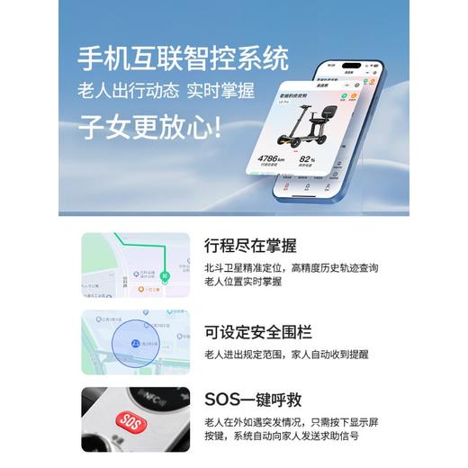 皮皮熊 便捷折叠四轮智能电动车 高端轻便老人代步车折叠便携老年智能防撞安全车 商品图4