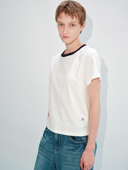 撞色刺绣基础T恤 商品图1