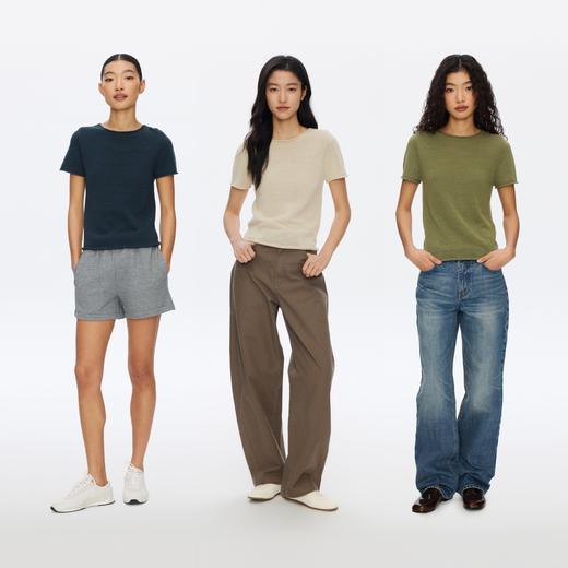 Oneup亚麻卷边针织正肩短袖 商品图4