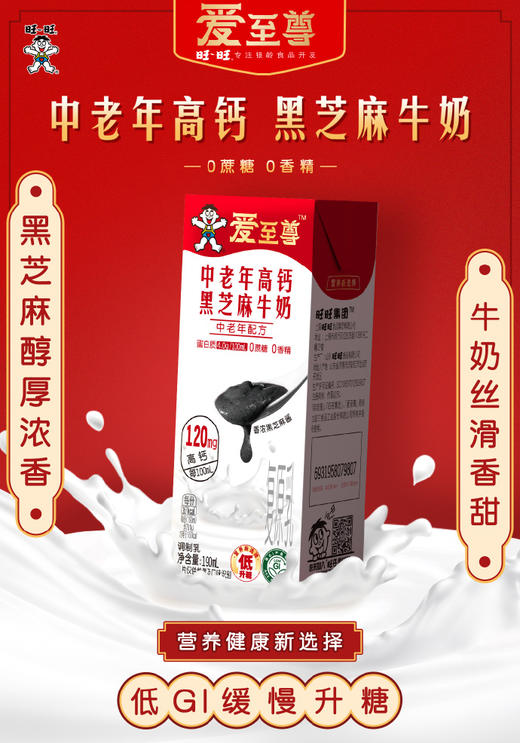 【特价】旺旺爱至尊中老年高钙黑芝麻牛奶 礼盒装(190ml*12) 商品图1