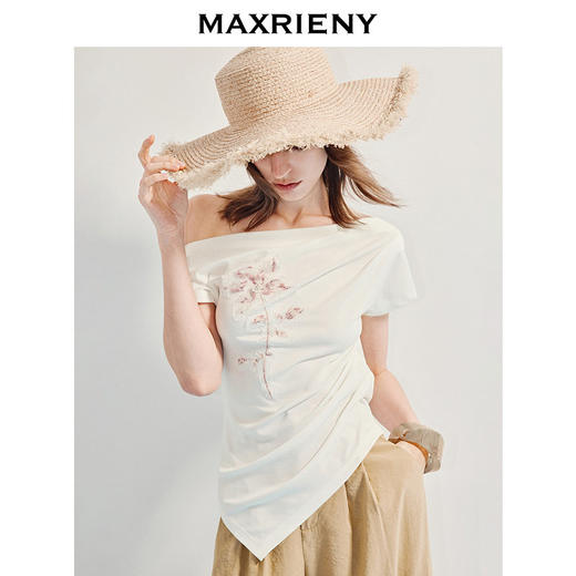 【商场同款】MAXRIENY小众设计感收腰不规则领口下摆立体珠绣T恤(货号:MC86TS256) 商品图2