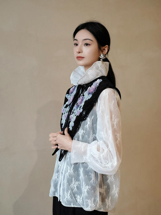 廷前观棠 | 溢星白色蕾丝衬衫 商品图4