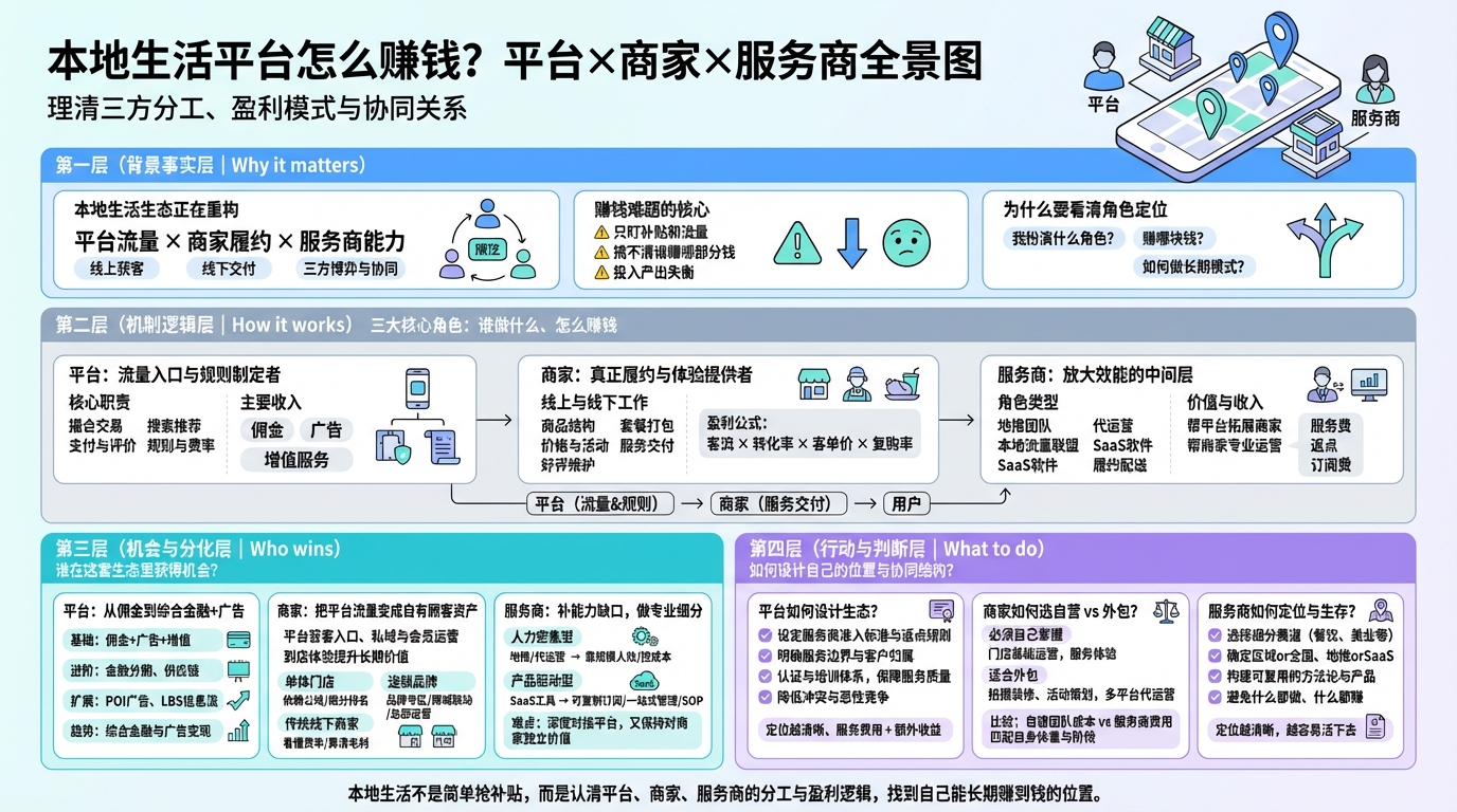一、本地生活生态里都有谁，各自干什么？