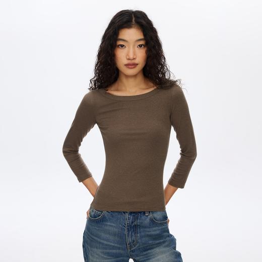 Oneup天丝亚麻修身七分袖T恤 商品图2