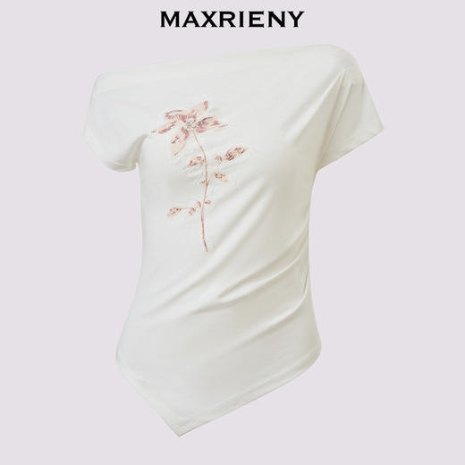 【商场同款】MAXRIENY小众设计感收腰不规则领口下摆立体珠绣T恤(货号:MC86TS256) 商品图4