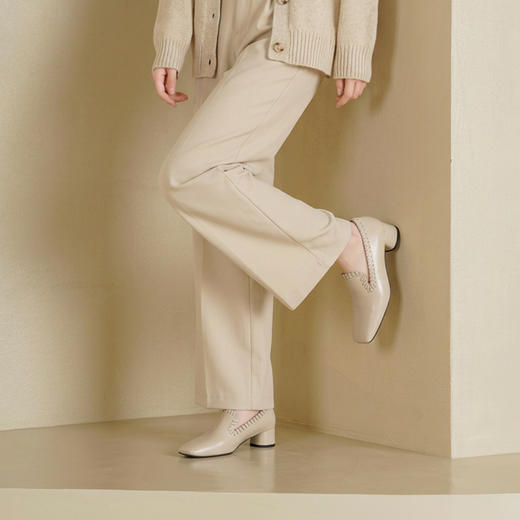 Westory2026年方头牛皮中跟四季乐福鞋通勤休闲百搭深口单鞋W26AM51091 商品图4