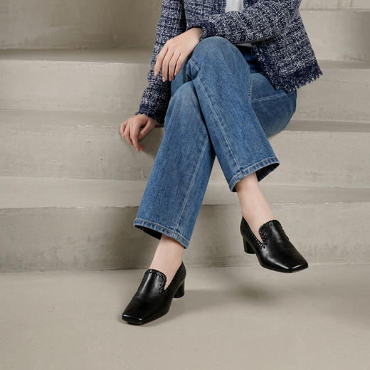 Westory2026年方头牛皮中跟四季乐福鞋通勤休闲百搭深口单鞋W26AM51091 商品图6