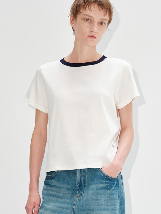 撞色刺绣基础T恤 商品图0