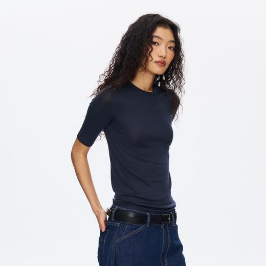 Oneup羊毛中袖圆领修身T恤 商品图3