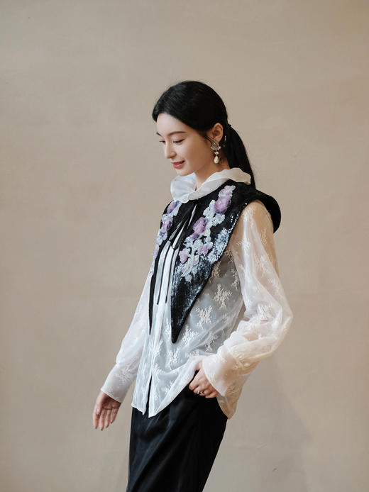 廷前观棠 | 紫微墨黑亮片云肩 商品图6