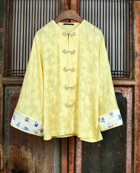 盛唐牡丹盛奢系列| 鹅黄色真丝四径绞罗手绣外套