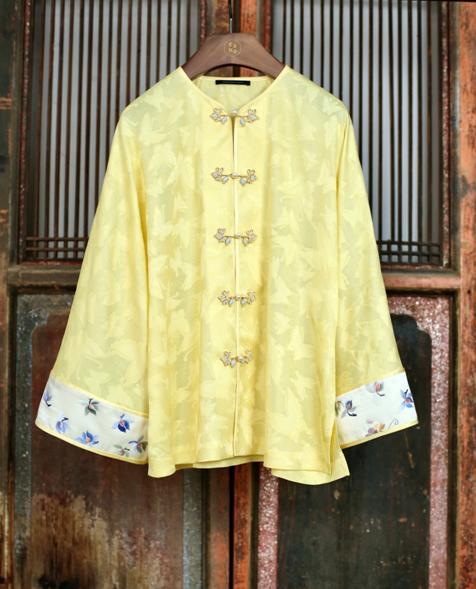 盛唐牡丹盛奢系列| 鹅黄色真丝四径绞罗手绣外套 商品图0
