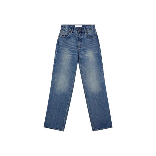 复古水洗蓝高腰直筒牛仔裤 商品图5