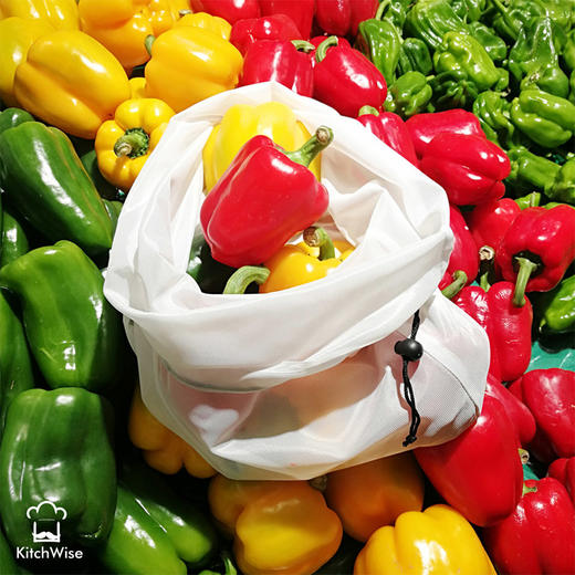 美国 KitchWise 环保果蔬袋购物袋  可重复使用透明可清洗 带重量标签 抽绳束口储物网袋 商品图4