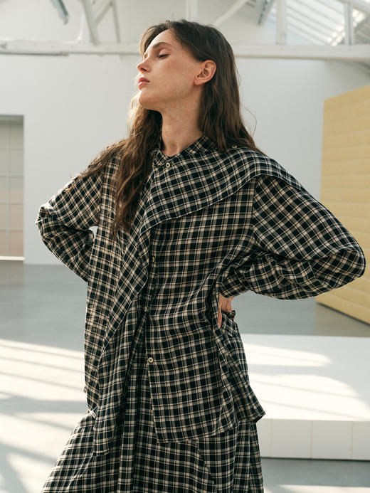 天丝格纹飘带衬衫 商品图2