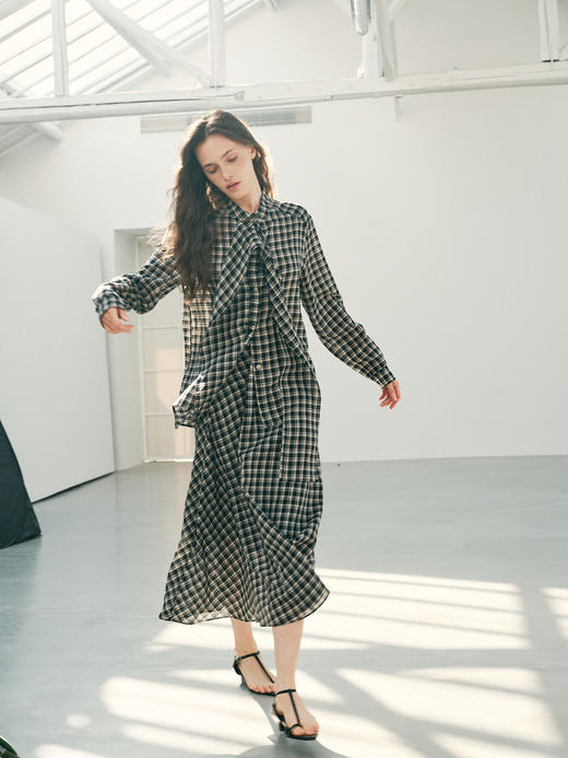 天丝格纹立裁切割半裙 商品图2