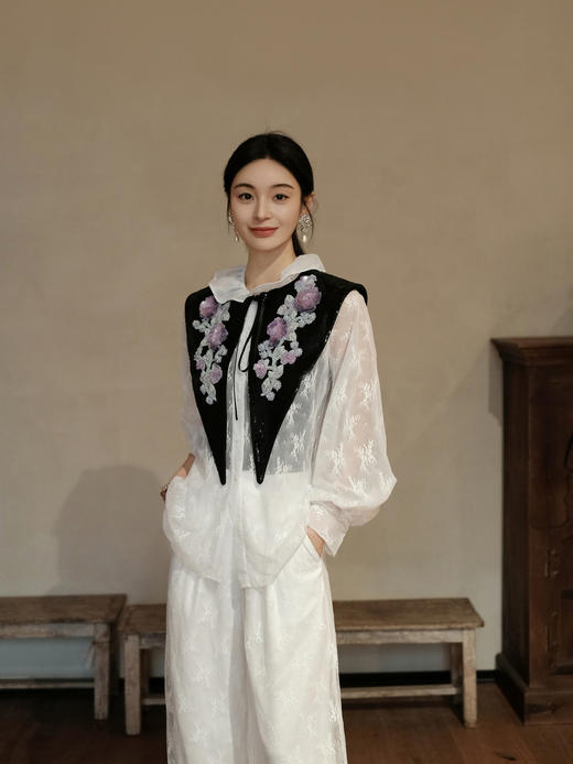 廷前观棠 | 风袂莹白薄纱长裤 商品图2