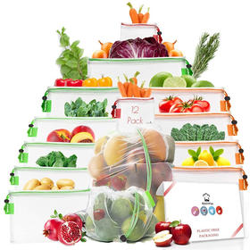 美国 KitchWise 环保果蔬袋购物袋  可重复使用透明可清洗 带重量标签 抽绳束口储物网袋