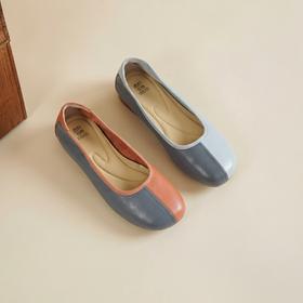 【牛皮革】西村名物2026年春季新款舒适平底拼色一脚蹬浅口单鞋妈妈鞋X26AE16961