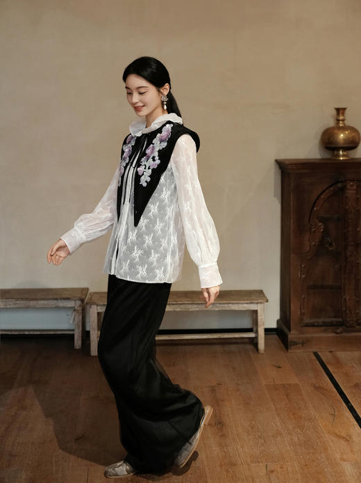 廷前观棠 | 溢星白色蕾丝衬衫 商品图5