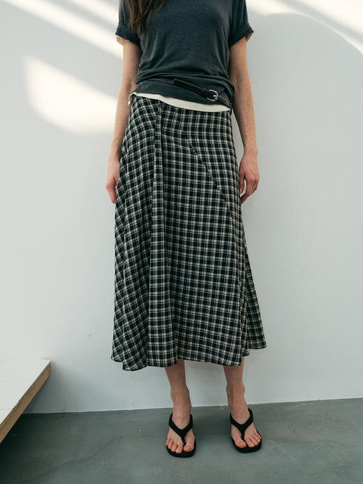 天丝格纹立裁切割半裙 商品图0