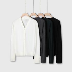 女士扬子精纺羊毛B家显瘦插肩V领长袖开衫