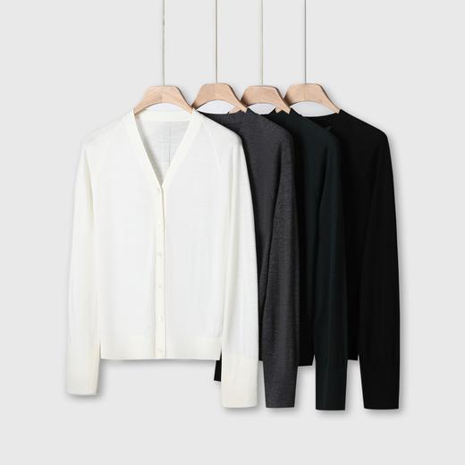 女士扬子精纺羊毛B家显瘦插肩V领长袖开衫 商品图0