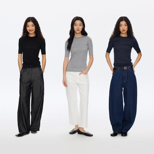 Oneup羊毛中袖圆领修身T恤 商品图4