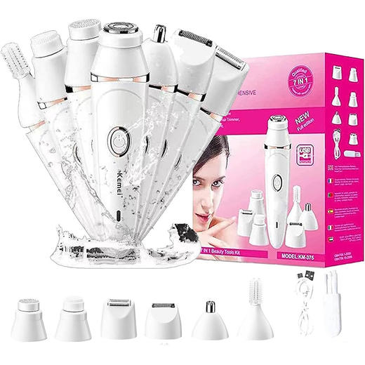 美国 Kemei多功能剃毛器 KEKM-375 可全身水洗多用途七合一套装 女士脱毛器 商品图0