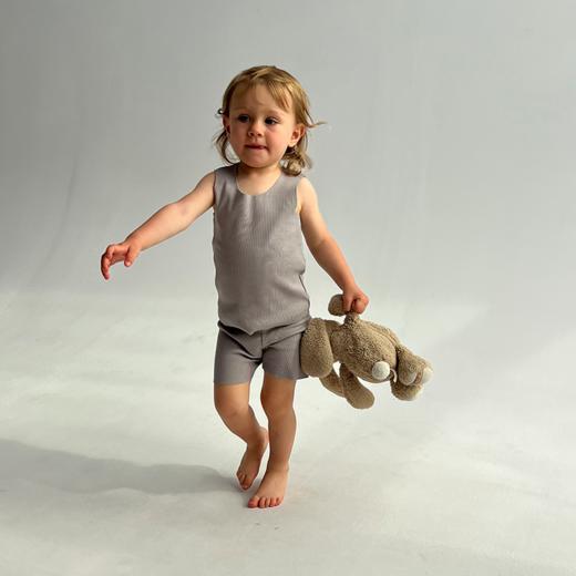 A basic brand 26ss新品 儿童罗纹背心短裤短袖T恤 商品图3