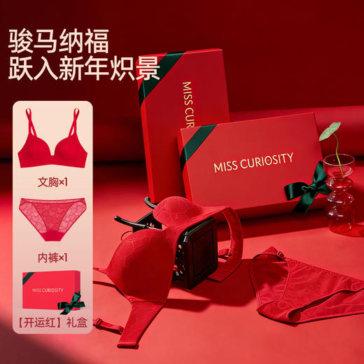 好奇蜜斯红内衣女小胸聚拢无钢圈结婚性感蕾丝文胸罩套装本命年-红品蕾丝文胸合集 商品图1