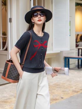 女装26春夏新品圆领天丝蝴蝶结短袖衫2290-20650