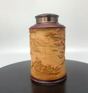 赤壁夜游°不锈钢竹雕茶叶罐