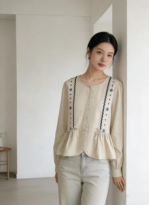 春季推荐2026→【自营】清货不退 绣花~【重工刺绣小衫】6533秋季新品重工绣花长袖小衫-喜出 商品图2